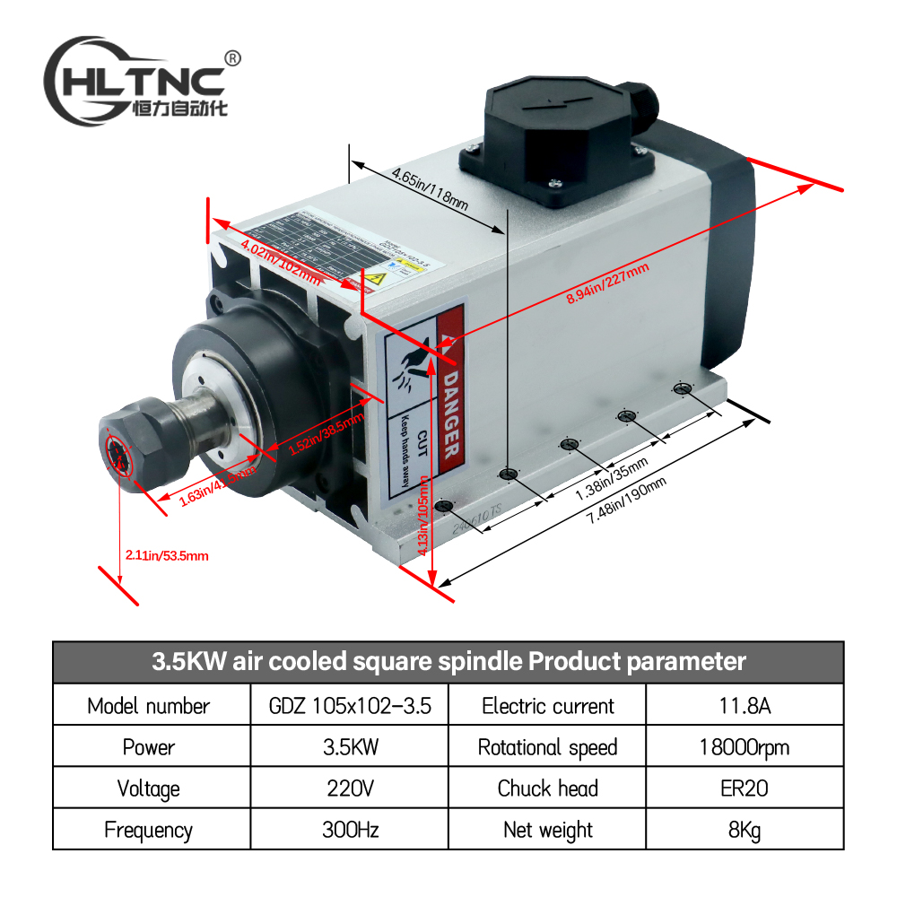 3.5KW ER20 220VSquare Fly-edge - огляд і ціна Spindle Motor