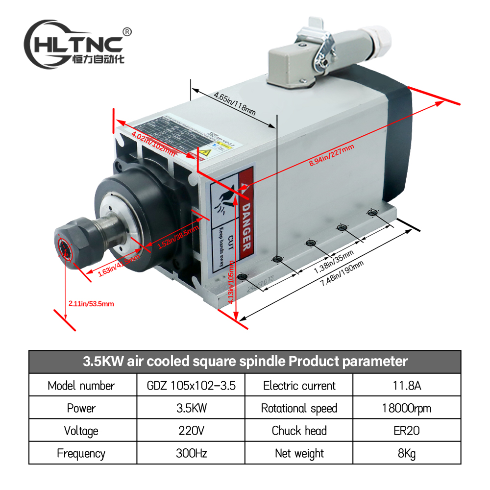 3.5KW ER20 220VSquare Fly-edge - огляд і ціна Spindle Motor